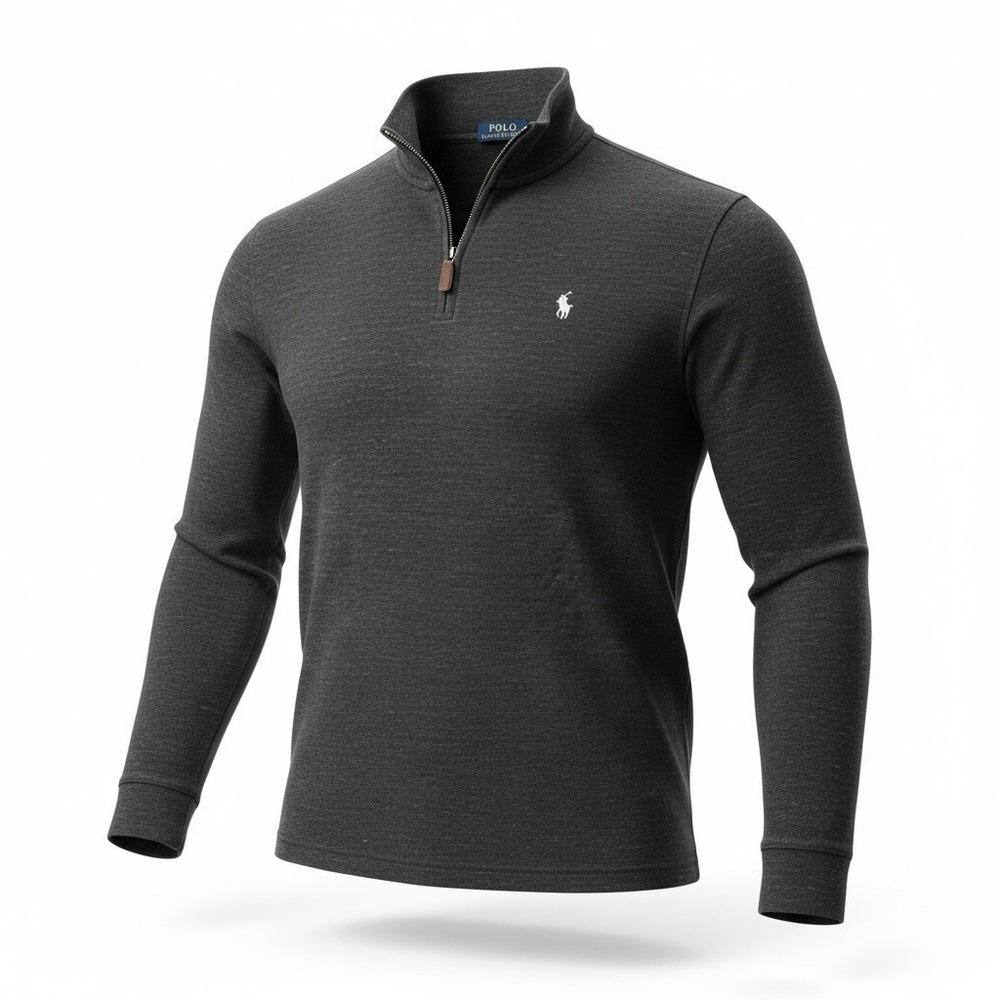 Polo Ralph Lauren Quarter Zip Pullover Sweater Charcoal Cotton Preppy Pony Men L